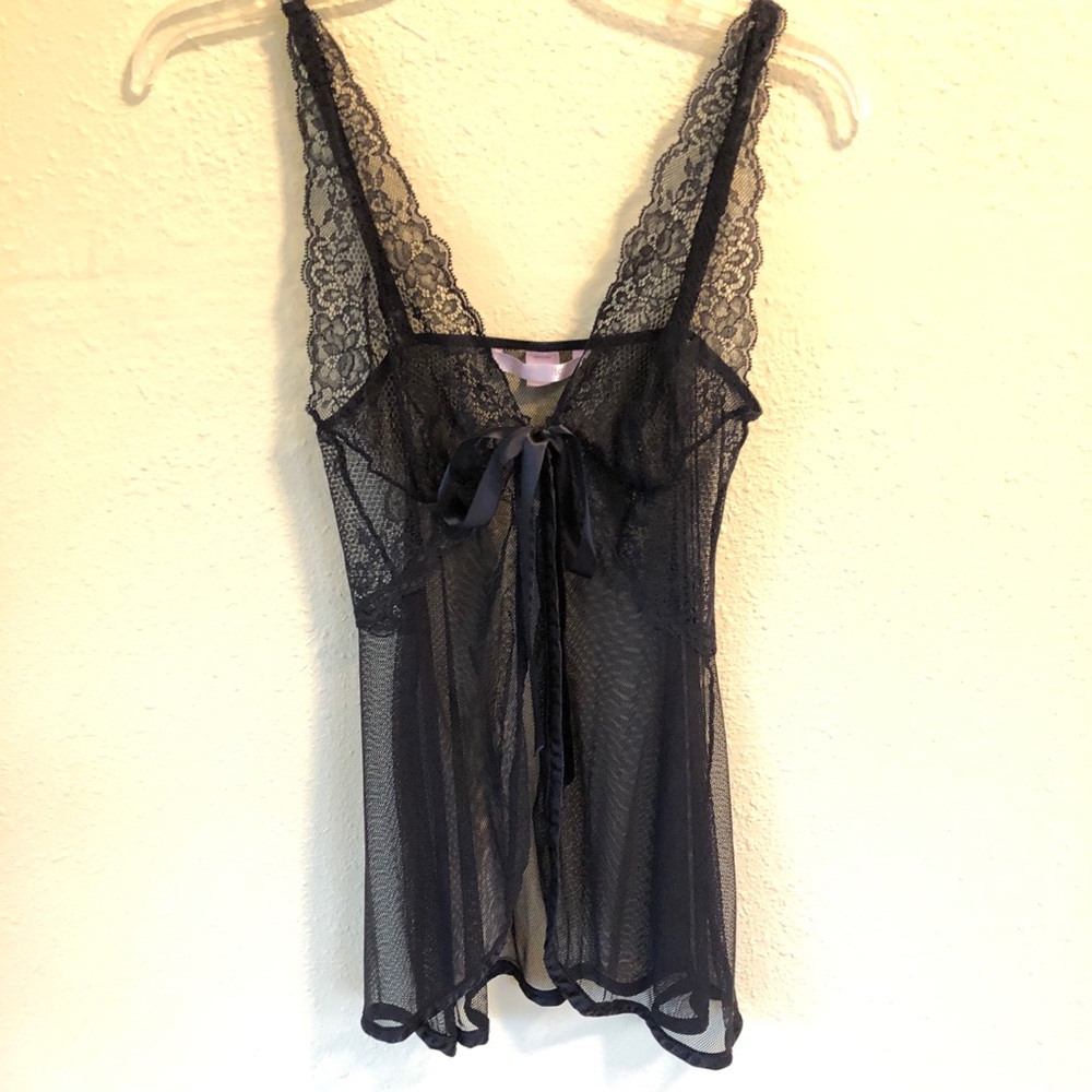 Vintage Victoria’s Secret Sheer intimate Negligee Top Black M